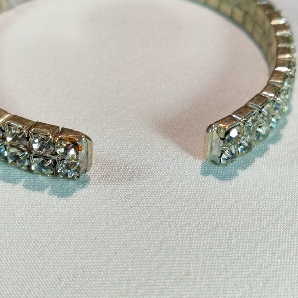 1950s Vintage Bangle Bracelet with a Double Row of Clear Rhinestones - Picture 6 of 7